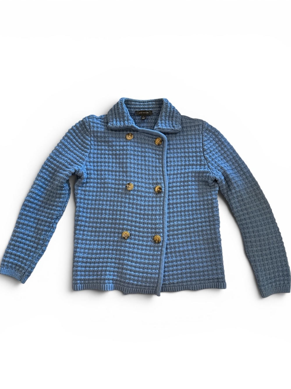 Ann Taylor Blue Textured Knit Sweater